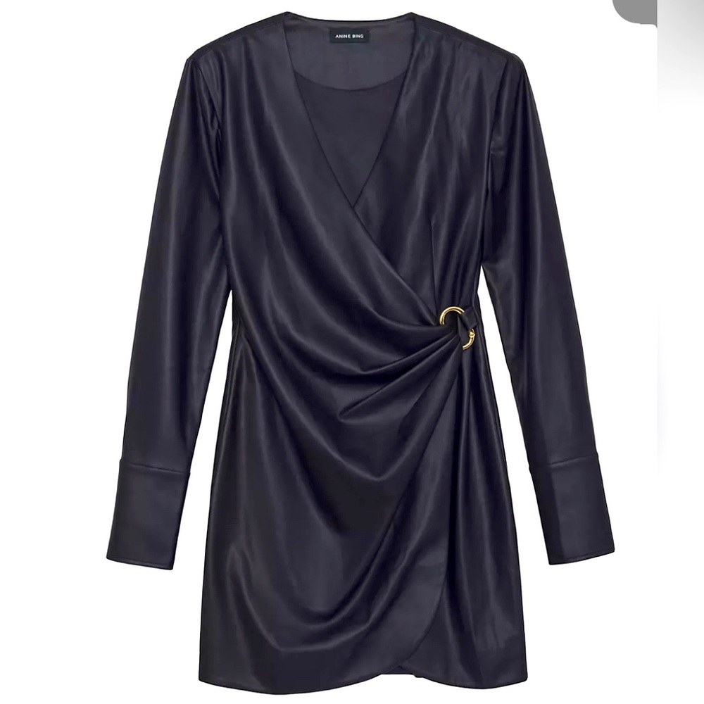 Anine Bing Joey Faux leather mini wrap dress - Picture 7 of 14